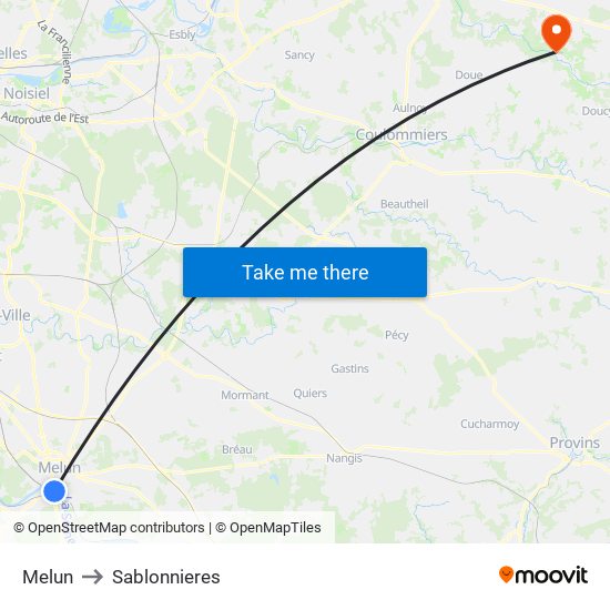 Melun to Sablonnieres map