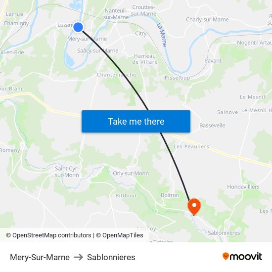 Mery-Sur-Marne to Sablonnieres map