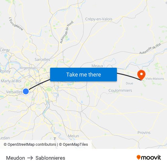 Meudon to Sablonnieres map