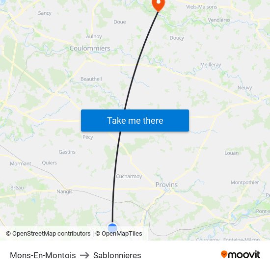 Mons-En-Montois to Sablonnieres map