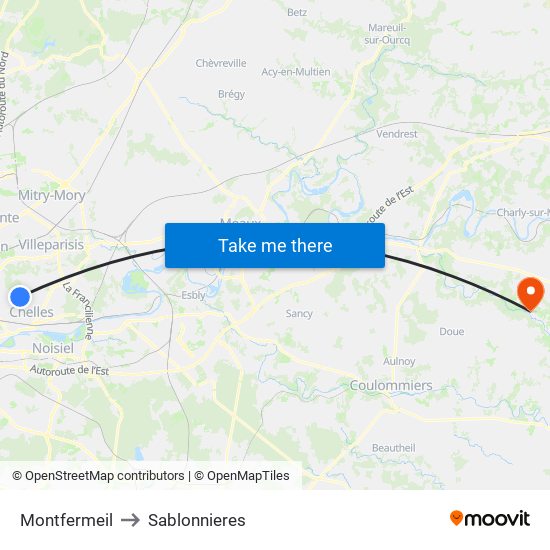 Montfermeil to Sablonnieres map