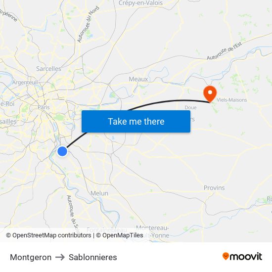 Montgeron to Sablonnieres map
