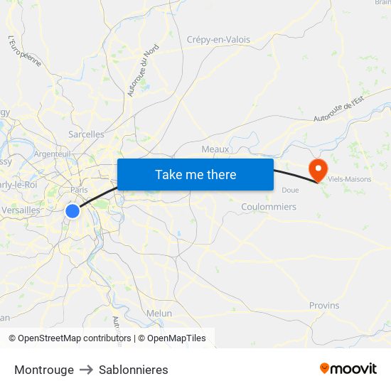 Montrouge to Sablonnieres map