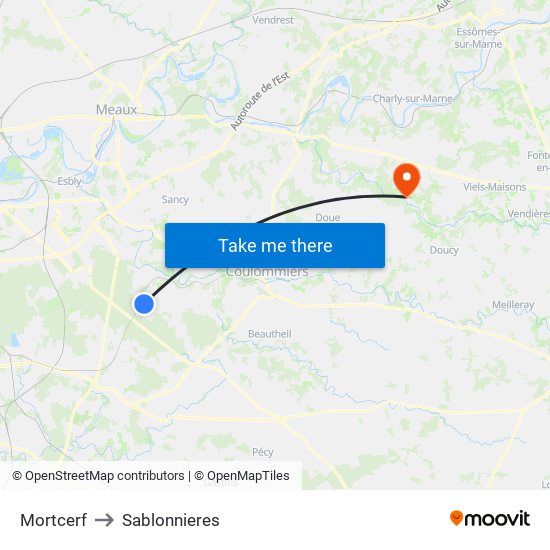 Mortcerf to Sablonnieres map