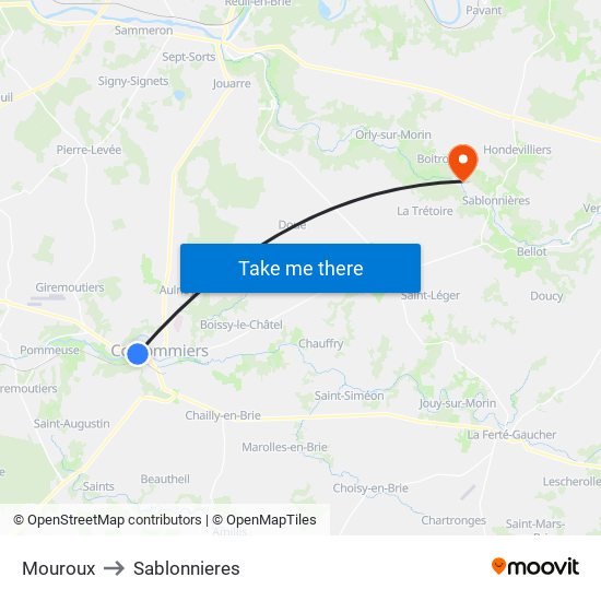 Mouroux to Sablonnieres map