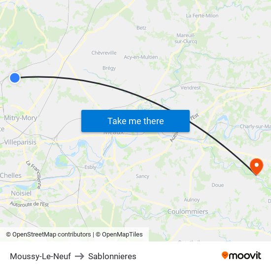 Moussy-Le-Neuf to Sablonnieres map