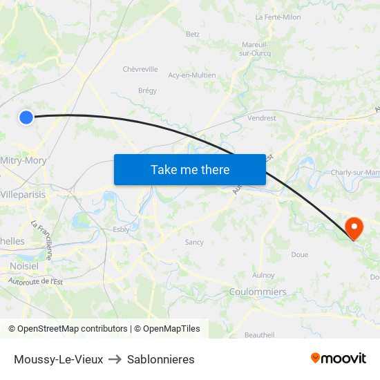 Moussy-Le-Vieux to Sablonnieres map
