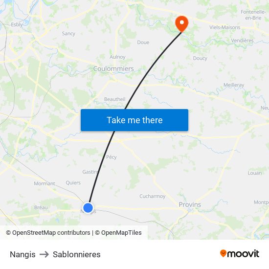 Nangis to Sablonnieres map