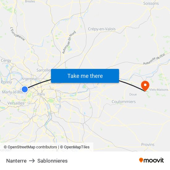 Nanterre to Sablonnieres map