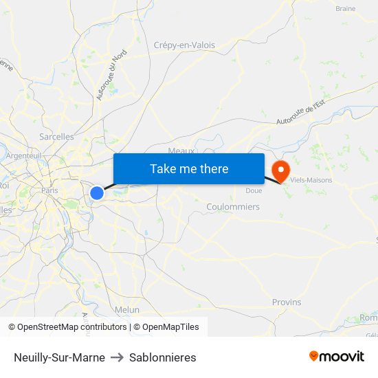 Neuilly-Sur-Marne to Sablonnieres map