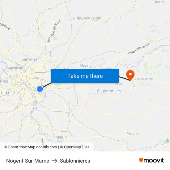 Nogent-Sur-Marne to Sablonnieres map