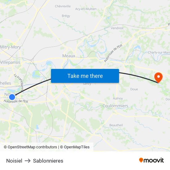 Noisiel to Sablonnieres map