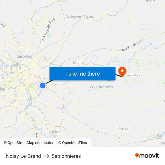 Noisy-Le-Grand to Sablonnieres map