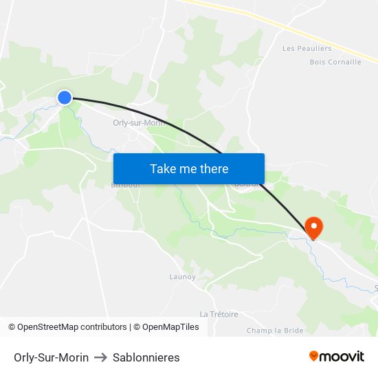 Orly-Sur-Morin to Sablonnieres map