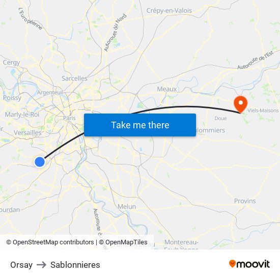 Orsay to Sablonnieres map