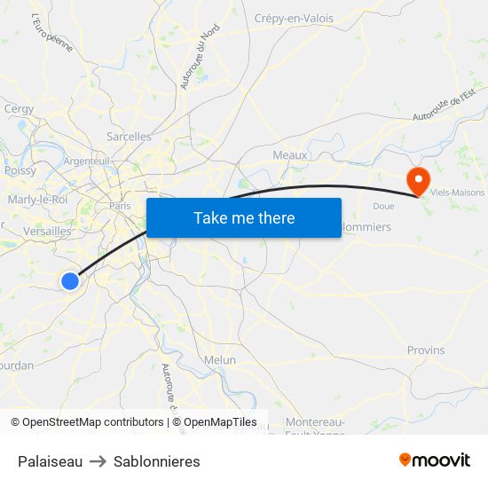 Palaiseau to Sablonnieres map