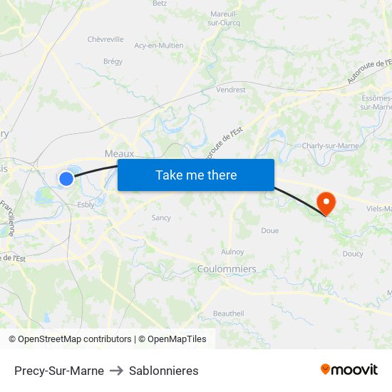 Precy-Sur-Marne to Sablonnieres map