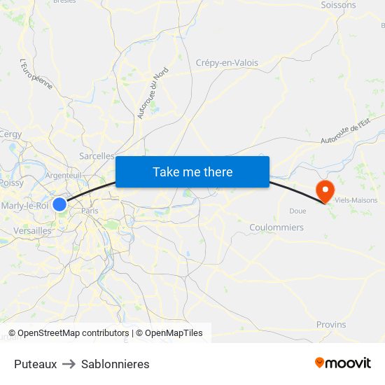 Puteaux to Sablonnieres map