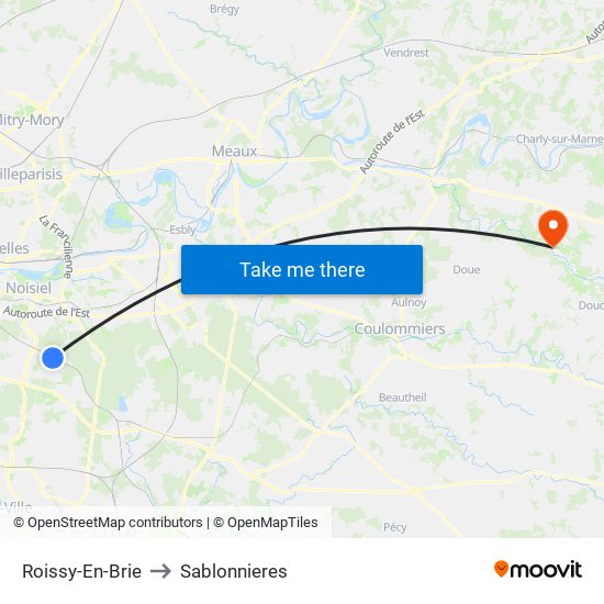 Roissy-En-Brie to Sablonnieres map