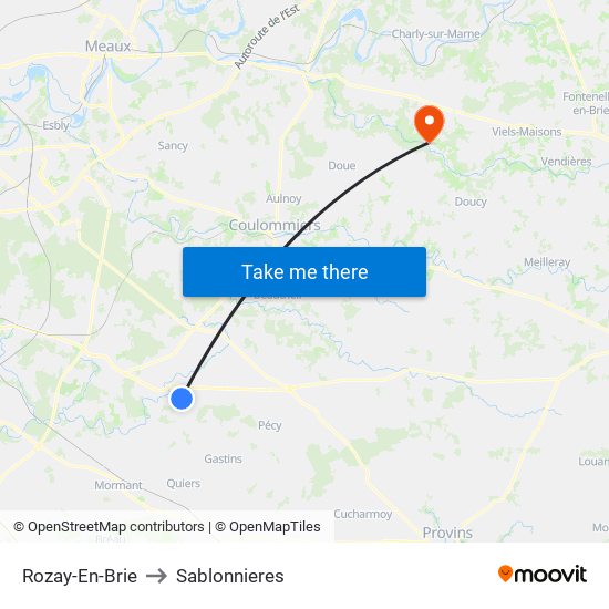 Rozay-En-Brie to Sablonnieres map