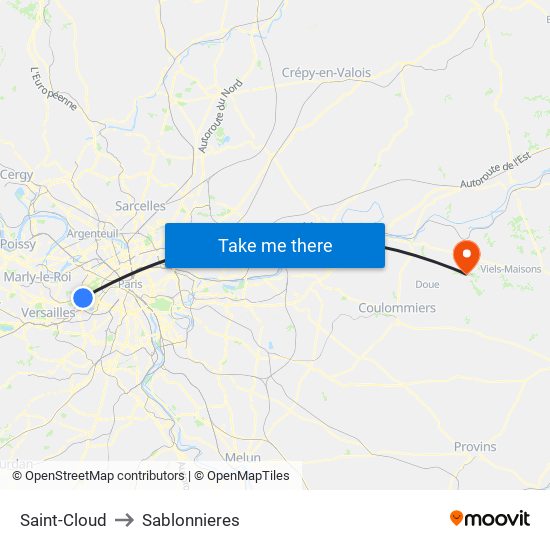 Saint-Cloud to Sablonnieres map