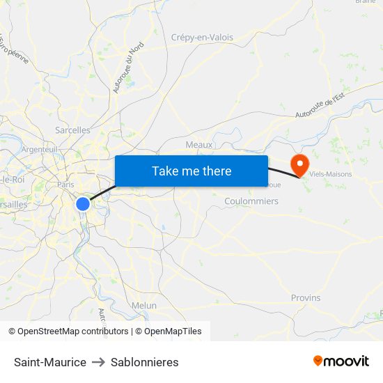 Saint-Maurice to Sablonnieres map