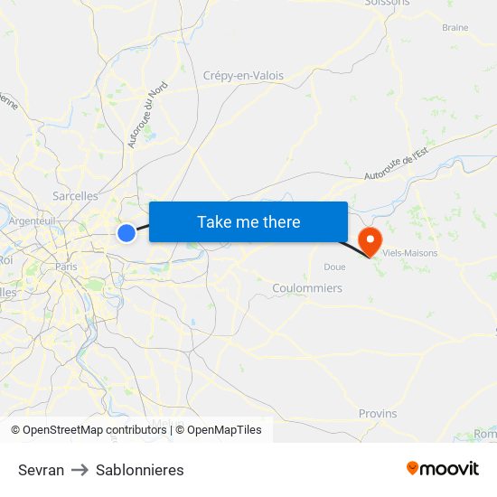 Sevran to Sablonnieres map