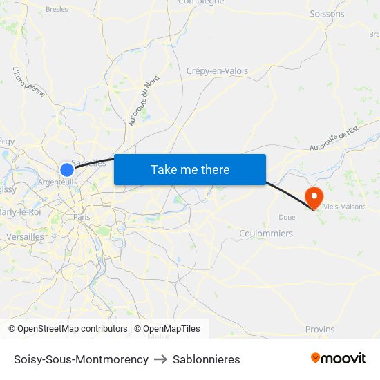 Soisy-Sous-Montmorency to Sablonnieres map