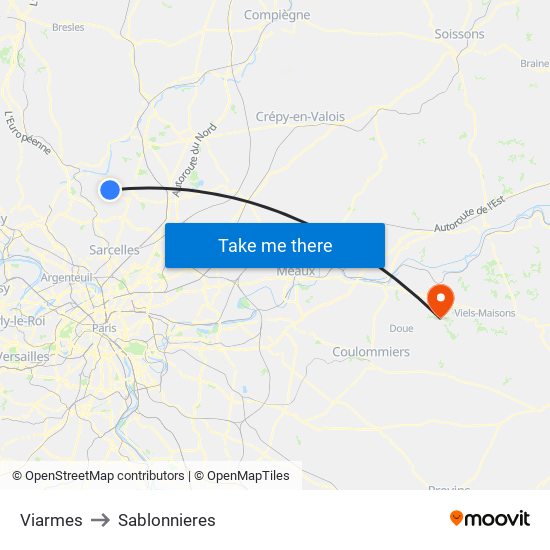 Viarmes to Sablonnieres map