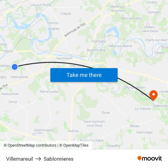 Villemareuil to Sablonnieres map