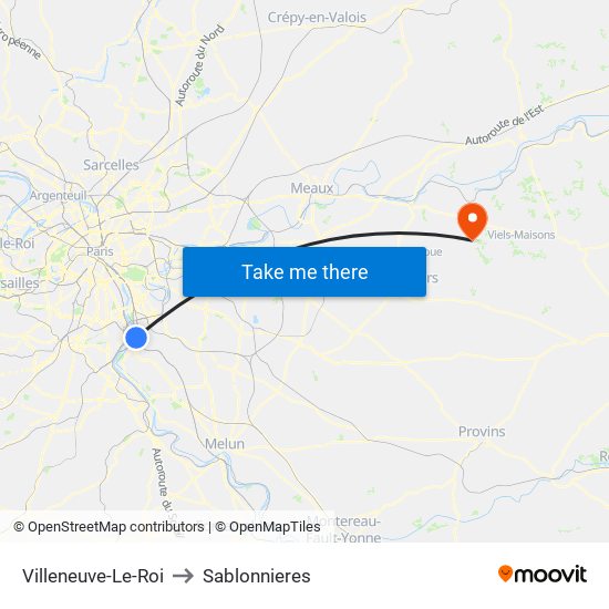 Villeneuve-Le-Roi to Sablonnieres map