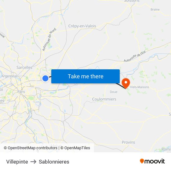 Villepinte to Sablonnieres map