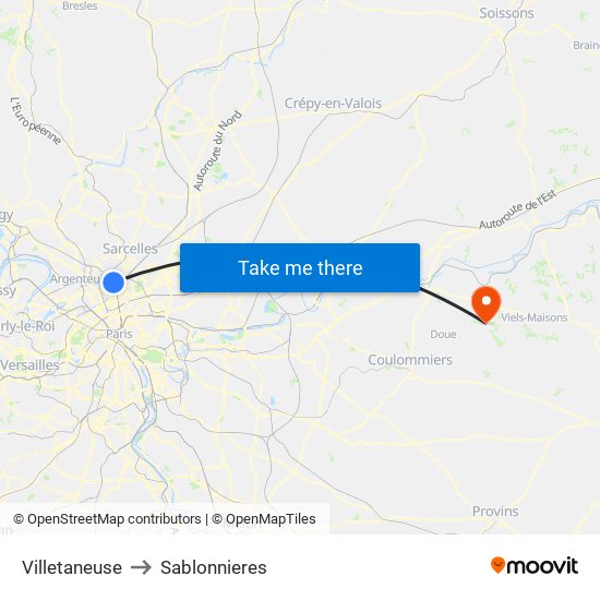 Villetaneuse to Sablonnieres map