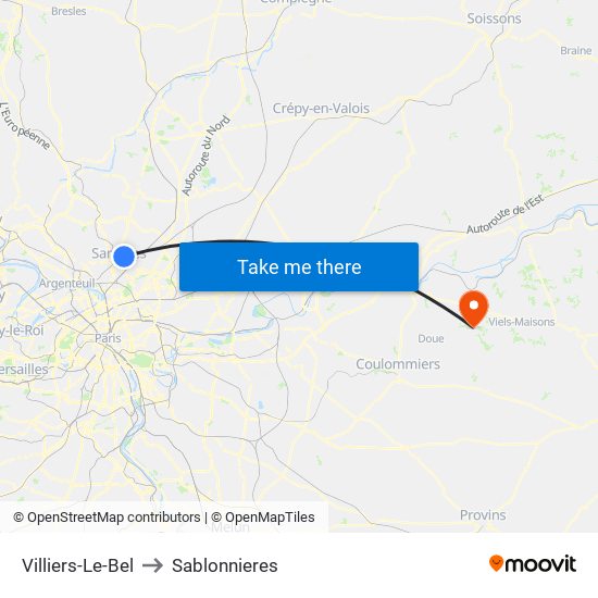 Villiers-Le-Bel to Sablonnieres map