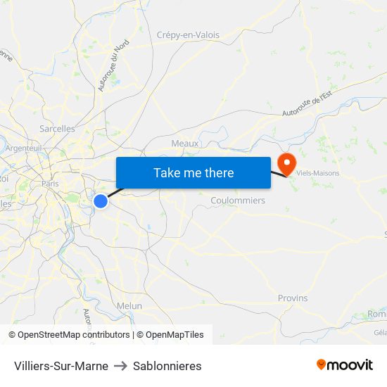 Villiers-Sur-Marne to Sablonnieres map