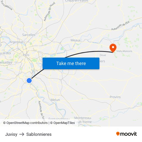 Juvisy to Sablonnieres map