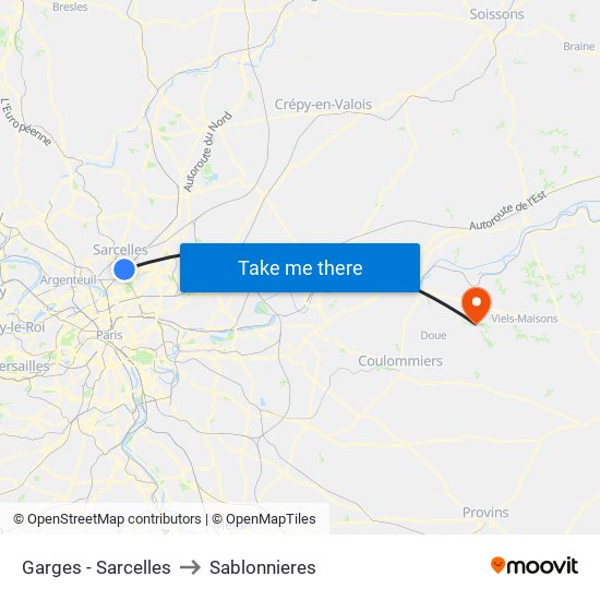 Garges - Sarcelles to Sablonnieres map