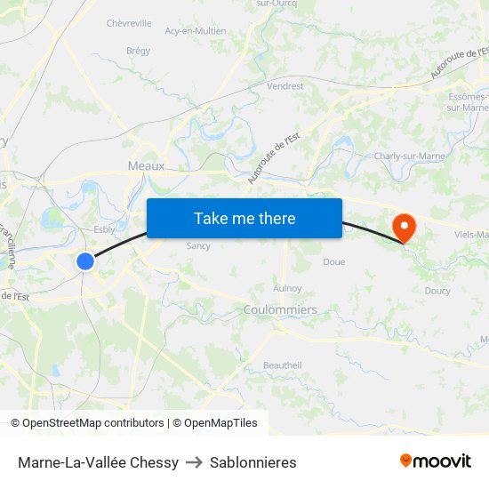 Marne-La-Vallée Chessy to Sablonnieres map