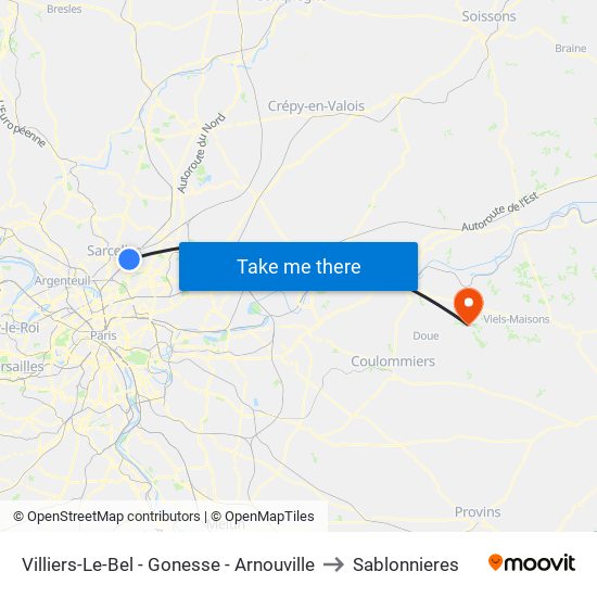 Villiers-Le-Bel - Gonesse - Arnouville to Sablonnieres map