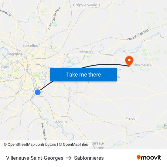 Villeneuve-Saint-Georges to Sablonnieres map