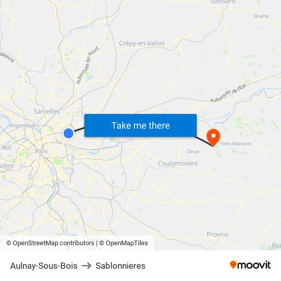 Aulnay-Sous-Bois to Sablonnieres map
