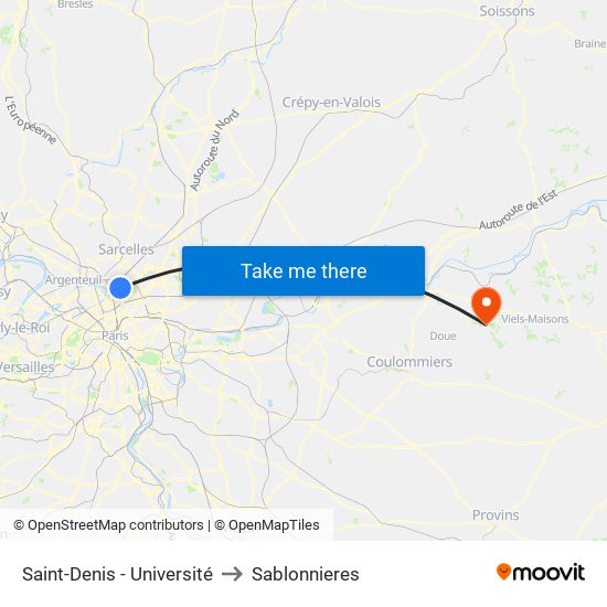 Saint-Denis - Université to Sablonnieres map