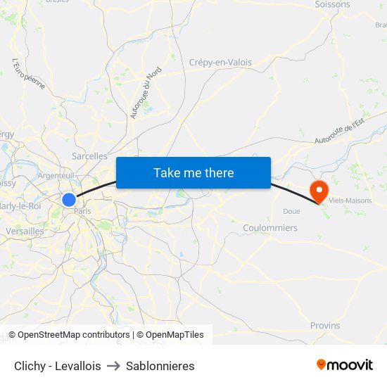 Clichy - Levallois to Sablonnieres map