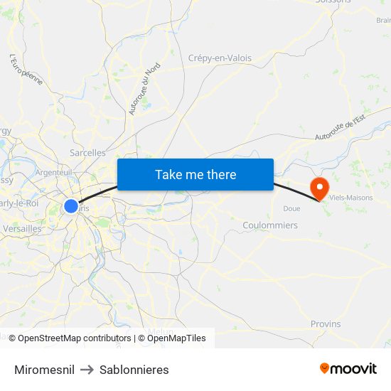 Miromesnil to Sablonnieres map