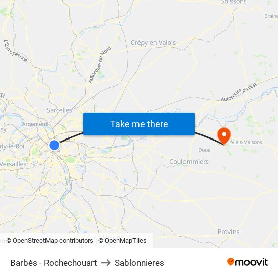 Barbès - Rochechouart to Sablonnieres map