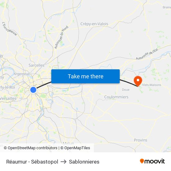 Réaumur - Sébastopol to Sablonnieres map