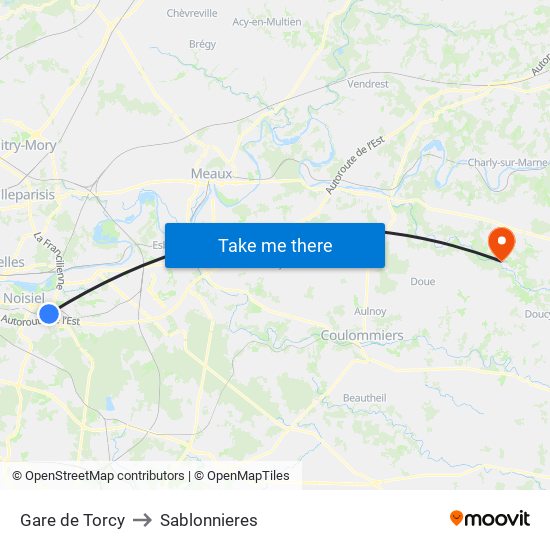 Gare de Torcy to Sablonnieres map