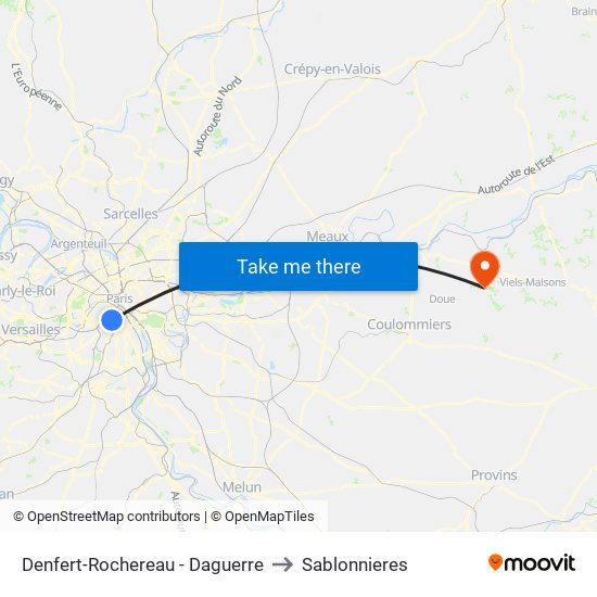 Denfert-Rochereau - Daguerre to Sablonnieres map