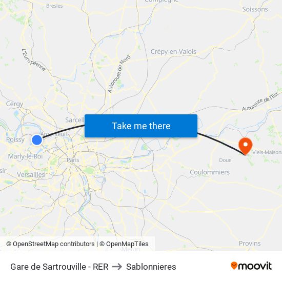 Gare de Sartrouville - RER to Sablonnieres map