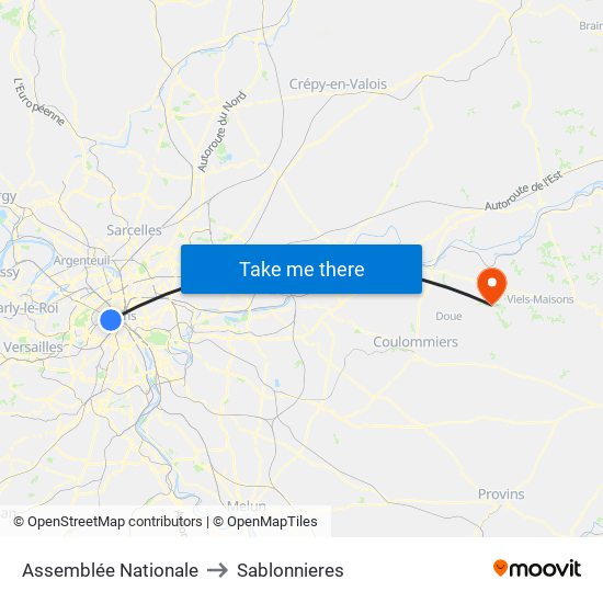 Assemblée Nationale to Sablonnieres map